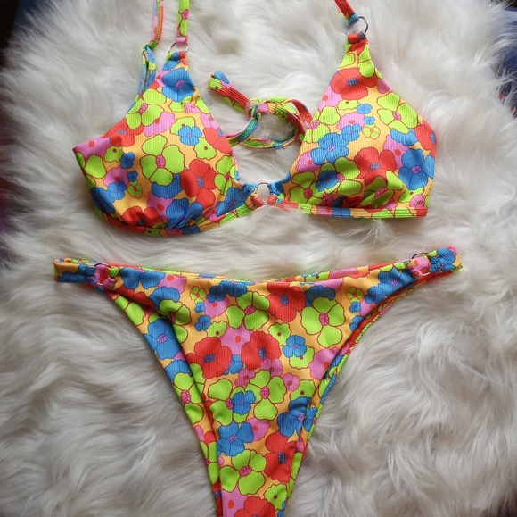 Floral Print Spaghetti Strap Bikini Bathing Suit 2 Piece Swimsuit, NWOT - Picture 8 of 14